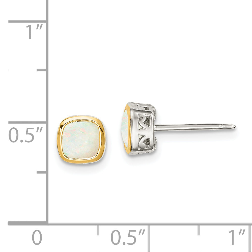 Shey Couture Sterling Silver Rhodium-plated with 14k Accent Milky Opal Square Stud Earrings