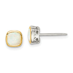 Shey Couture Sterling Silver Rhodium-plated with 14k Accent Milky Opal Square Stud Earrings