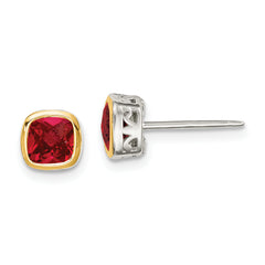 Shey Couture Sterling Silver Rhodium-plated with 14k Accent Created Ruby Square Stud Earrings