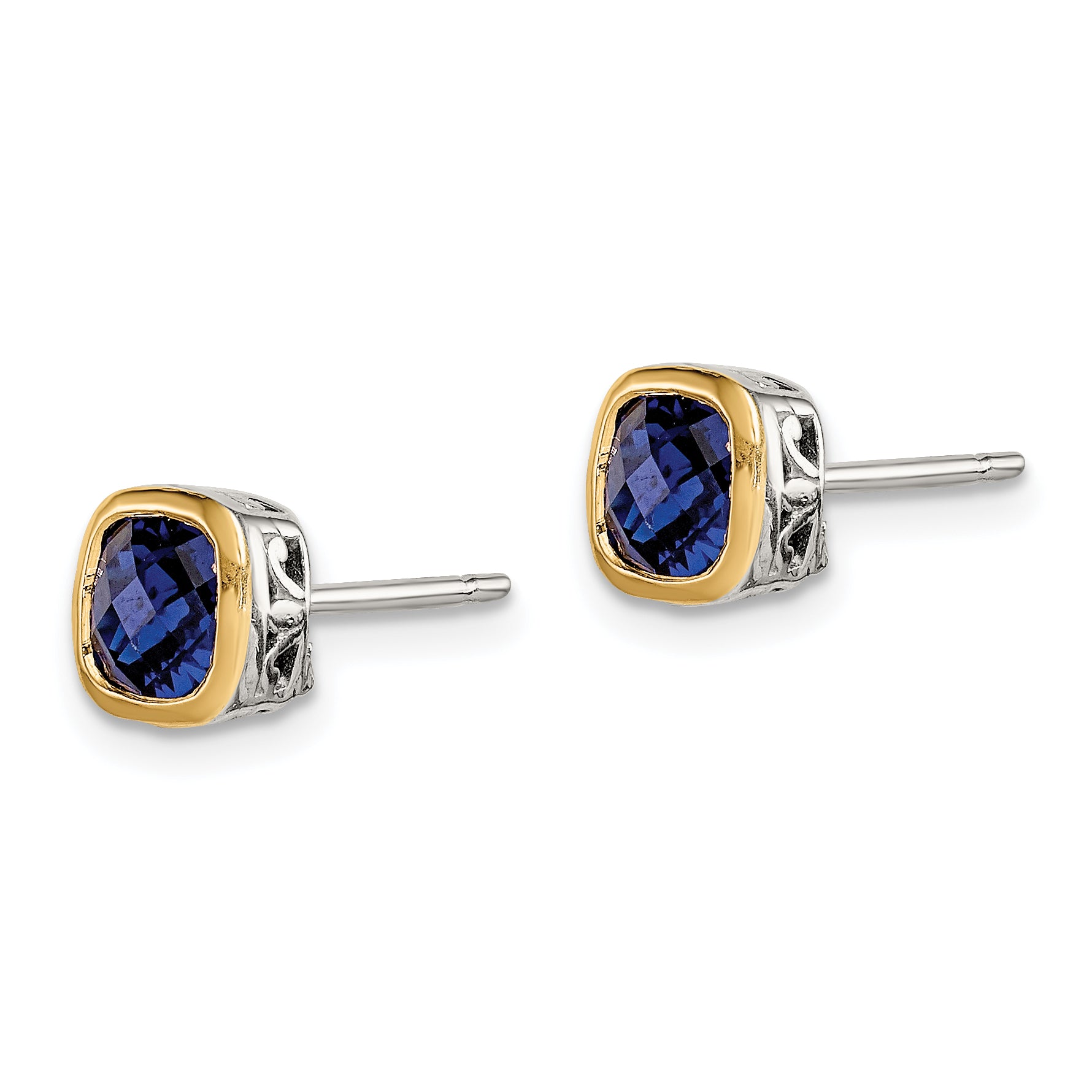 Shey Couture Sterling Silver Rhodium-plated with 14k Accent Created Sapphire Square Stud Earrings