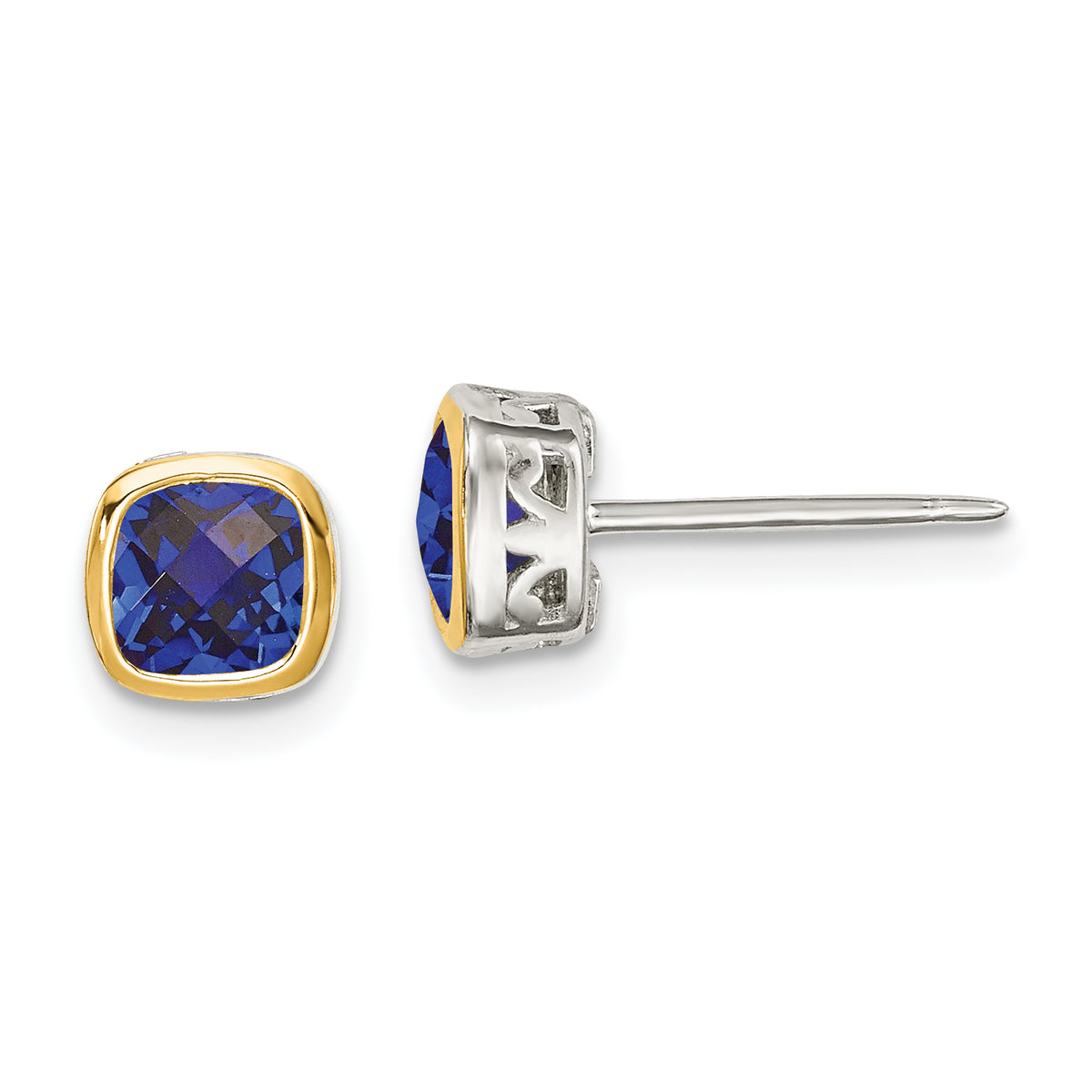 Shey Couture Sterling Silver Rhodium-plated with 14k Accent Created Sapphire Square Stud Earrings