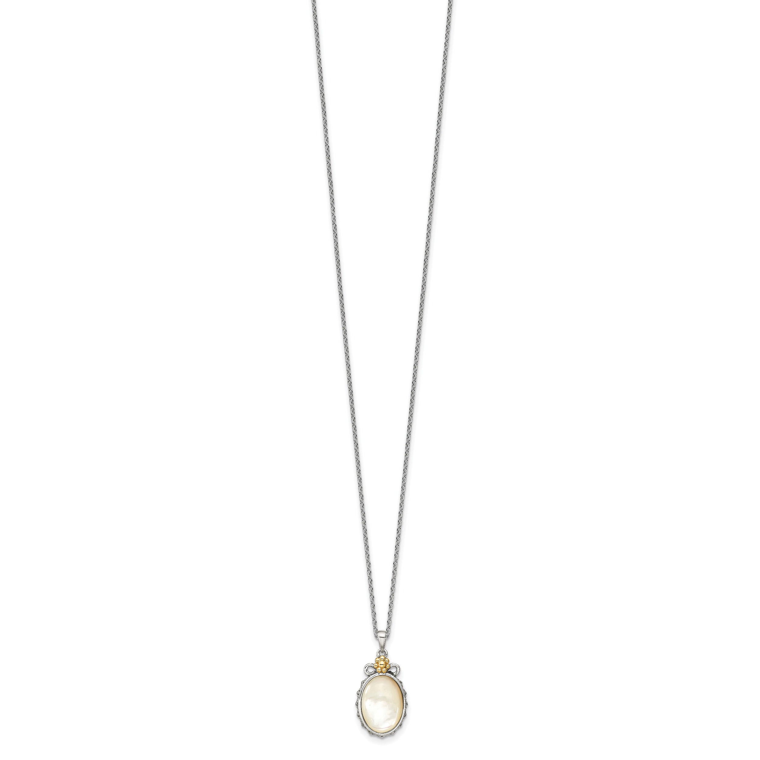 Shey Couture Sterling Silver with 14K Accent 18 Inch Floral Oval Mother Of Pearl Necklace