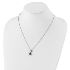 Shey Couture Sterling Silver with 14K Accent 18 Inch Leaves with Checkrboard Pear Shaped Amethyst Necklace with 2 Inch Extender