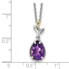 Shey Couture Sterling Silver with 14K Accent 18 Inch Leaves with Checkrboard Pear Shaped Amethyst Necklace with 2 Inch Extender