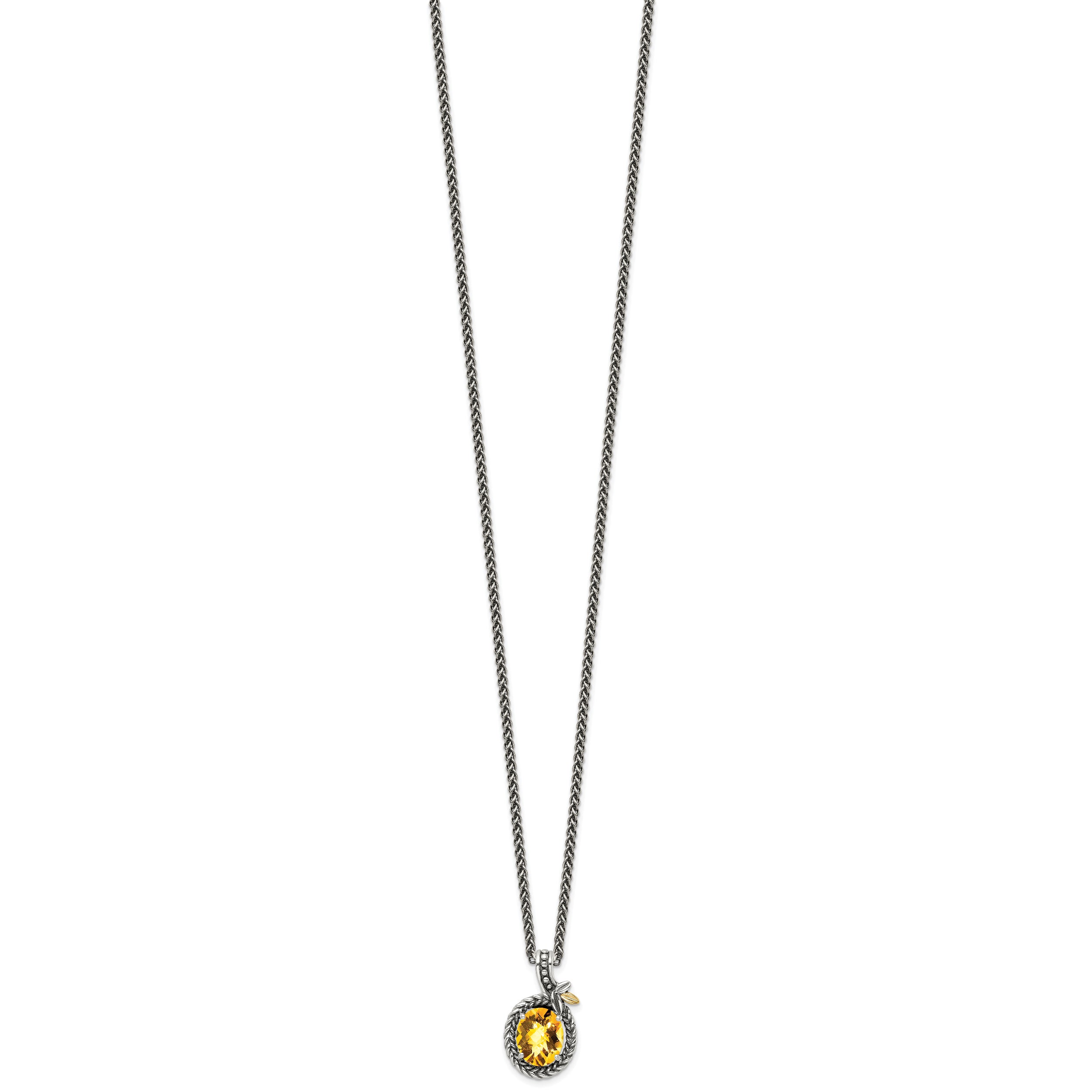 Shey Couture Sterling Silver with 14K Accent 18 Inch Antiqued Braided Oval Citrine Necklace