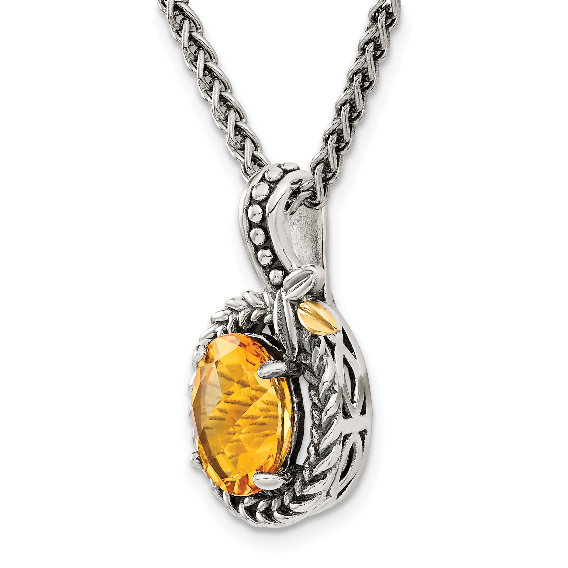 Shey Couture Sterling Silver with 14K Accent 18 Inch Antiqued Braided Oval Citrine Necklace