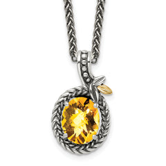 Shey Couture Sterling Silver with 14K Accent 18 Inch Antiqued Braided Oval Citrine Necklace