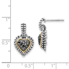 Shey Couture Sterling Silver with 14K Accent Antiqued Black Diamond Dangle Post Heart Earrings