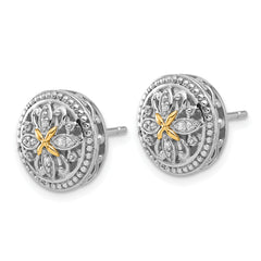 Shey Couture Sterling Silver Rhodium-plated with 14K -X- Accent Diamond Round Post Earrings