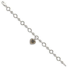 Shey Couture Sterling Silver with 14K Accent 8 Inch Antiqued Black Diamond Heart Link Bracelet