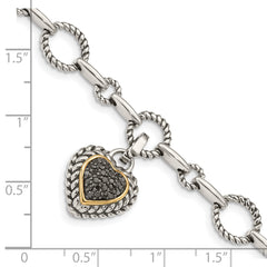 Shey Couture Sterling Silver with 14K Accent 8 Inch Antiqued Black Diamond Heart Link Bracelet