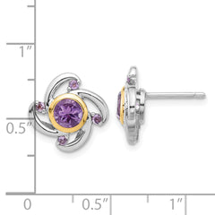 Shey Couture Sterling Silver Rhodium-plated with 14k Accent 1.05Amethyst and .12Pink Quartz Earrings