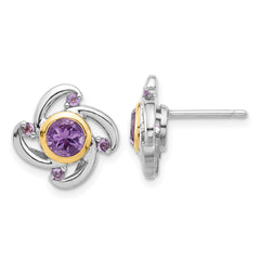 Shey Couture Sterling Silver Rhodium-plated with 14k Accent 1.05Amethyst and .12Pink Quartz Earrings