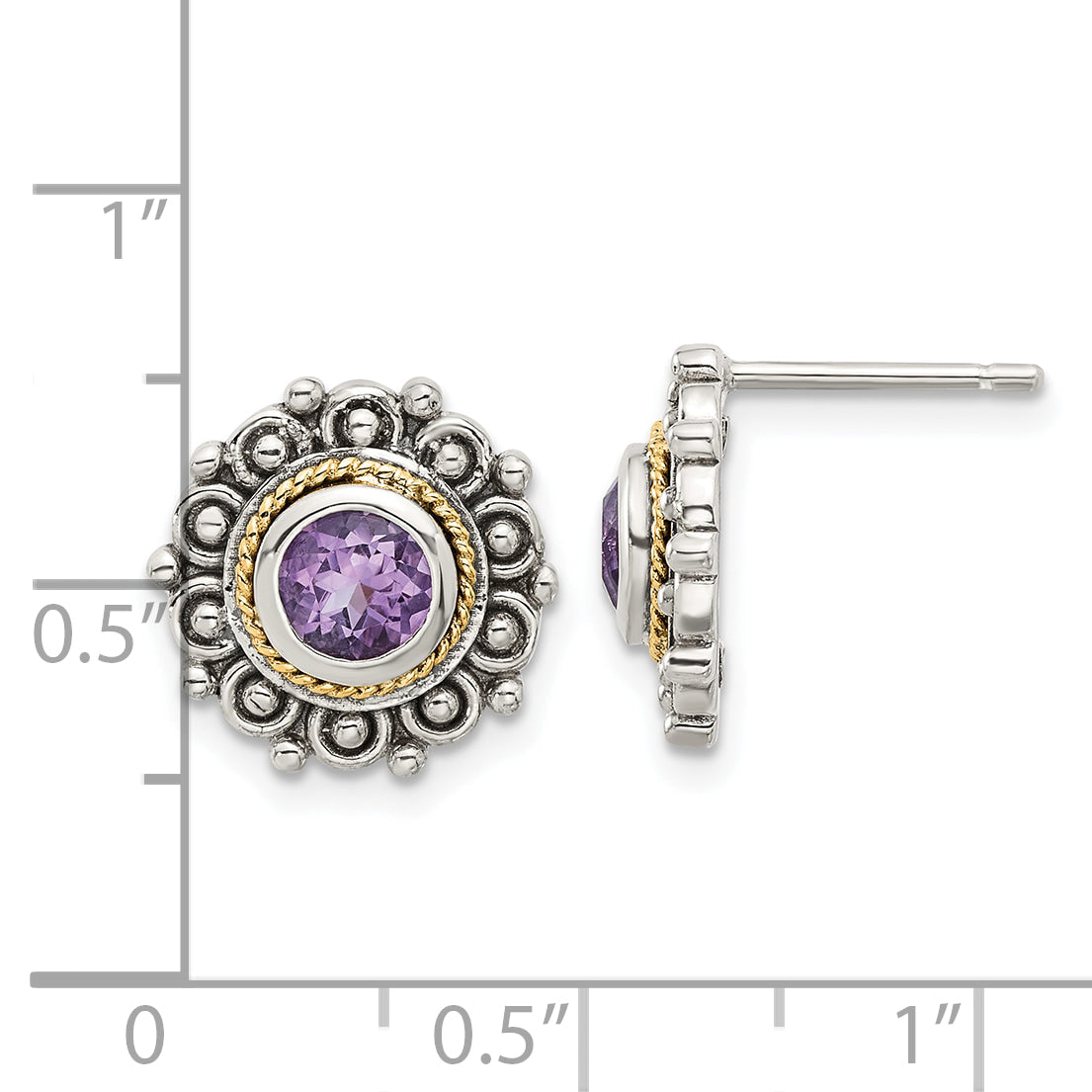 Shey Couture Sterling Silver with 14k Accent Antiqued Amethyst Post Earrings