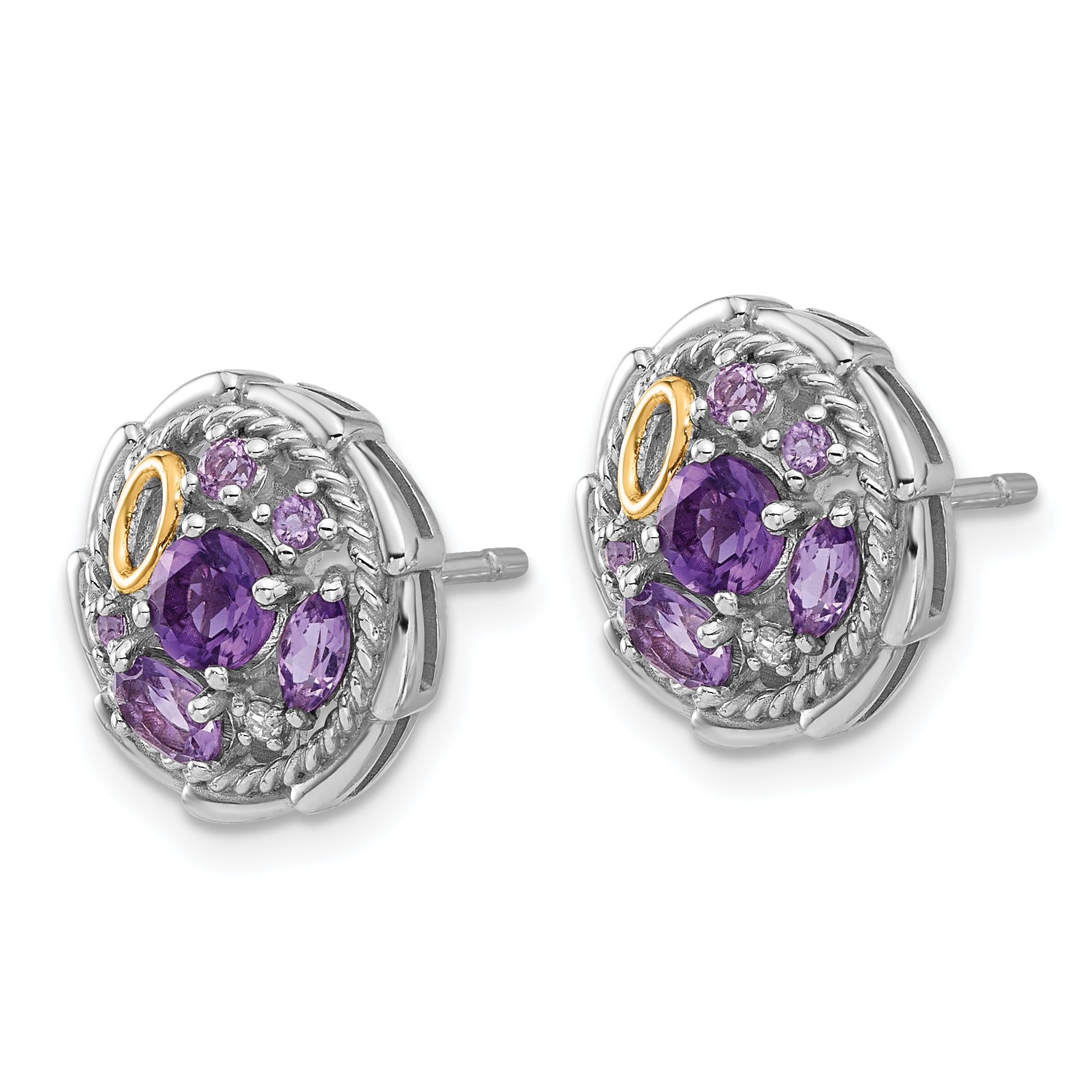 Shey Couture Sterling Silver Rhodium-plated with 14k Accent .54Amethyst / .63 Pink Quartz / .03 White Topaz Earrings