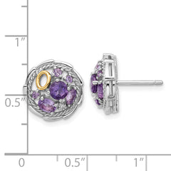 Shey Couture Sterling Silver Rhodium-plated with 14k Accent .54Amethyst / .63 Pink Quartz / .03 White Topaz Earrings