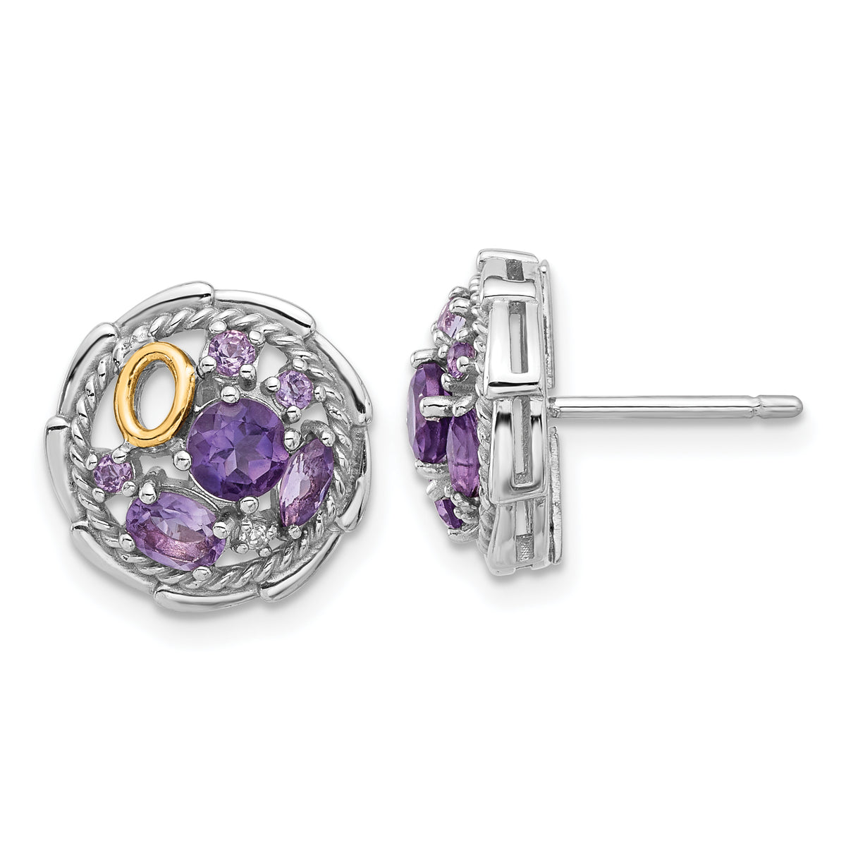 Shey Couture Sterling Silver Rhodium-plated with 14k Accent .54Amethyst / .63 Pink Quartz / .03 White Topaz Earrings