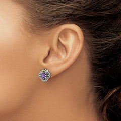 Shey Couture Sterling Silver with 14k Accent Antiqued .91 Amethyst / .11Swiss Blue Topaz Post Earrings