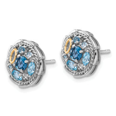 Shey Couture Sterling Silver Rhodium-plated with 14k Accent .59 London Blue Topaz / .70 Swiss Blue Topaz / .01White Topaz Earrings