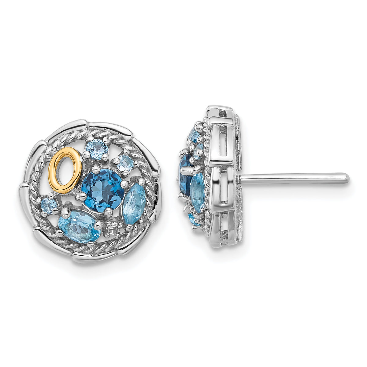 Shey Couture Sterling Silver Rhodium-plated with 14k Accent .59 London Blue Topaz / .70 Swiss Blue Topaz / .01White Topaz Earrings