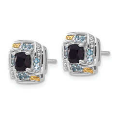 Shey Couture Sterling Silver Rhodium-plated with 14k Accent .96 Onyx / .33 Swiss Blue Topaz Post Earrings