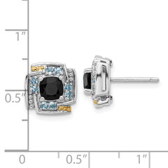 Shey Couture Sterling Silver Rhodium-plated with 14k Accent .96 Onyx / .33 Swiss Blue Topaz Post Earrings