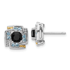 Shey Couture Sterling Silver Rhodium-plated with 14k Accent .96 Onyx / .33 Swiss Blue Topaz Post Earrings