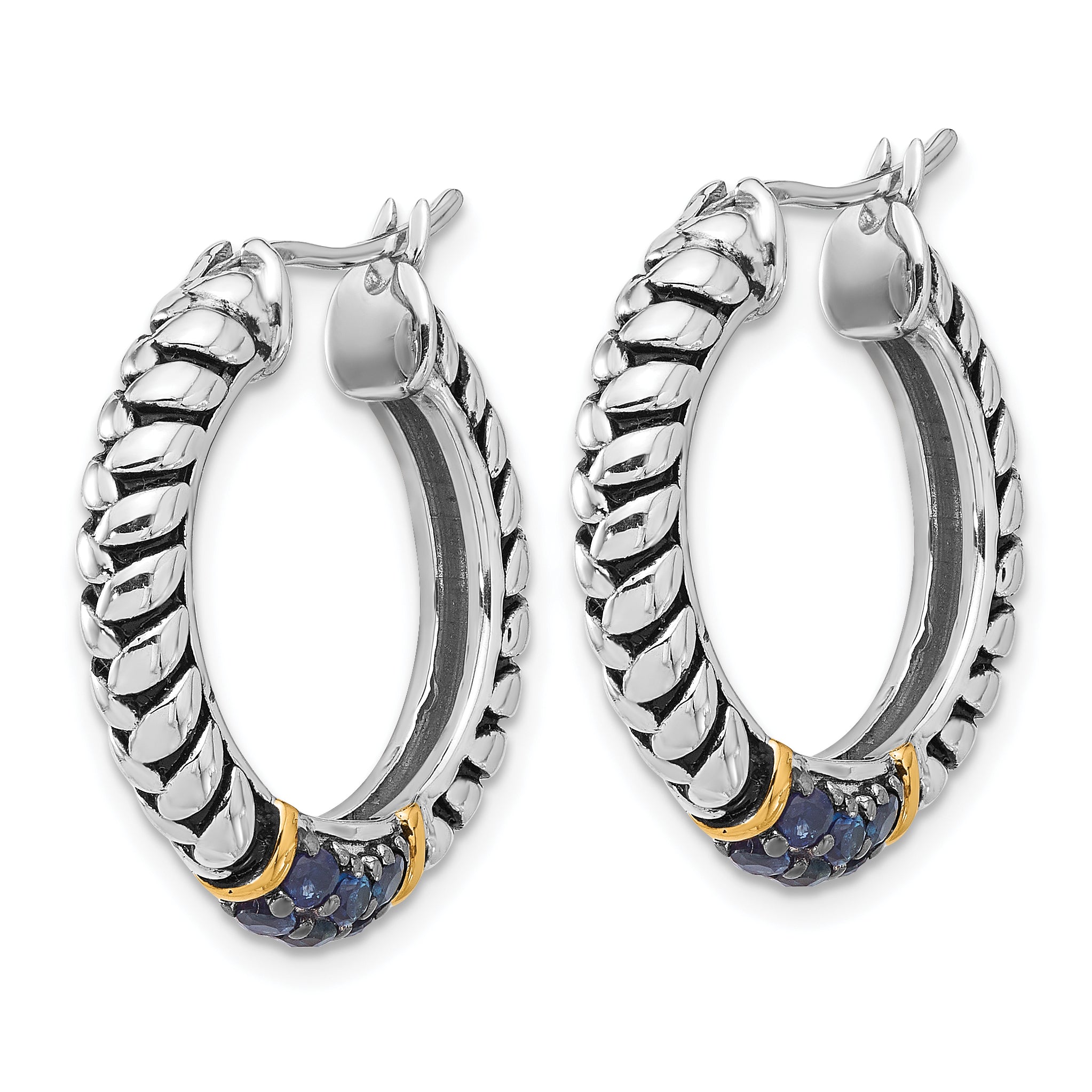 Shey Couture Sterling Silver Rhodium-plated with 14k Accent Sapphire Hoop Earrings