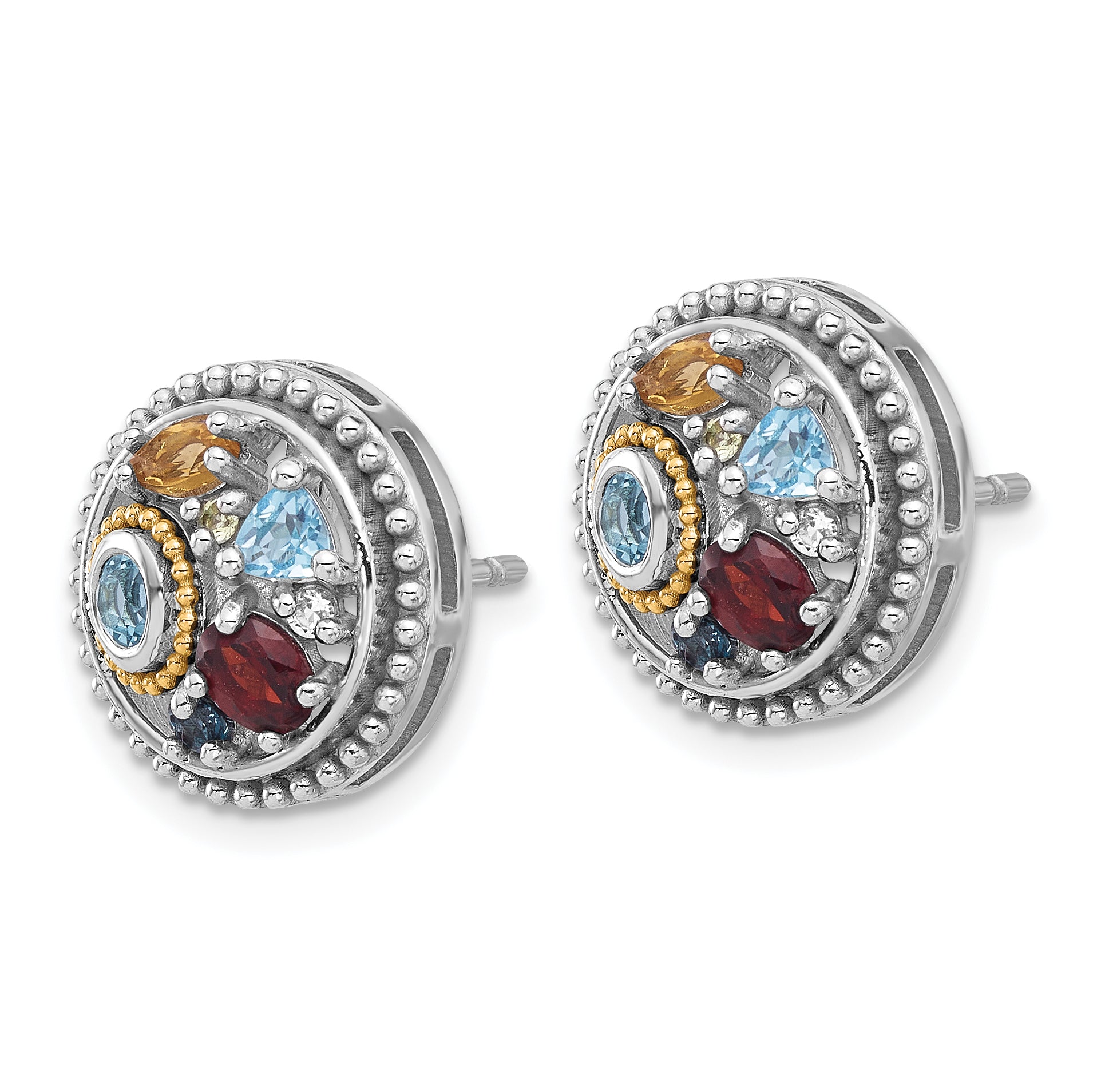 Shey Couture Sterling Silver Rh-plated w/14k Accent .10 Light and .55Swiss Blue Topaz/.52Garnet/.19Citrine/.02Peridot/.06White Topaz Earrings