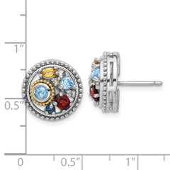 Shey Couture Sterling Silver Rh-plated w/14k Accent .10 Light and .55Swiss Blue Topaz/.52Garnet/.19Citrine/.02Peridot/.06White Topaz Earrings