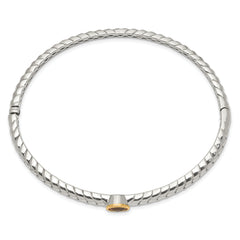 Shey Couture Sterling Silver Antiqued with 14K Accent Round Bezel Citrine Hinged Bangle Bracelet