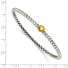 Shey Couture Sterling Silver Antiqued with 14K Accent Round Bezel Citrine Hinged Bangle Bracelet