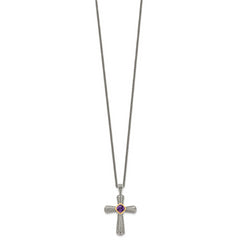 Shey Couture Sterling Silver with 14K Accent 18 Inch Antiqued Cushion Bezel Amethyst Cross Necklace