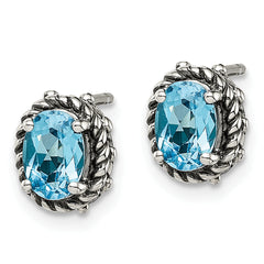 Sophia Jewelers 925 Silver Blue Topaz Antique Stud Earrings for Women