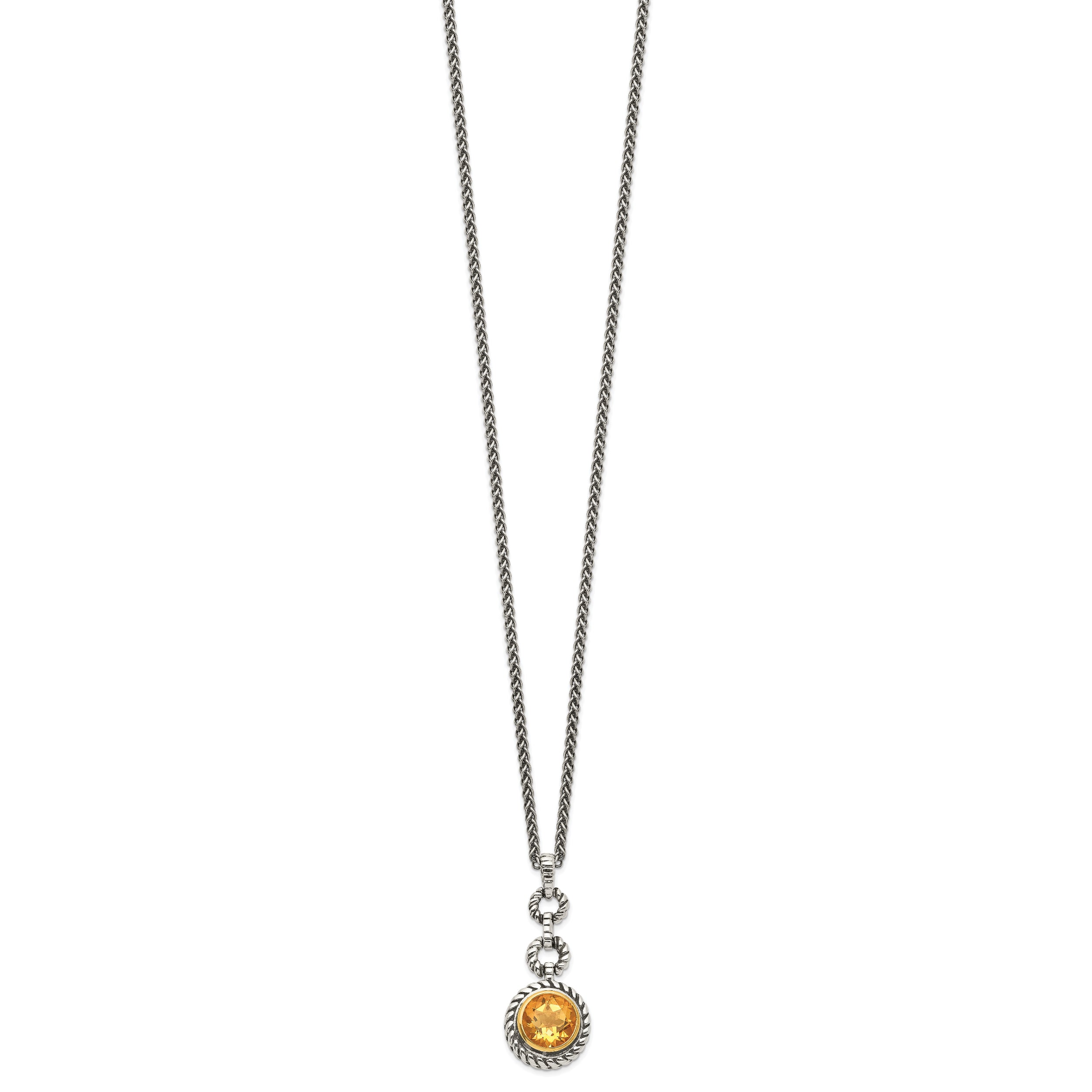 Shey Couture Sterling Silver Gold-tone Flash Gold-plated 18 Inch Antiqued Round Bezel Citrine Necklace