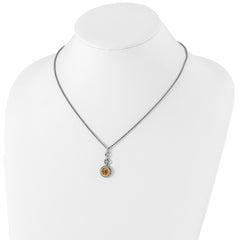 Shey Couture Sterling Silver Gold-tone Flash Gold-plated 18 Inch Antiqued Round Bezel Citrine Necklace