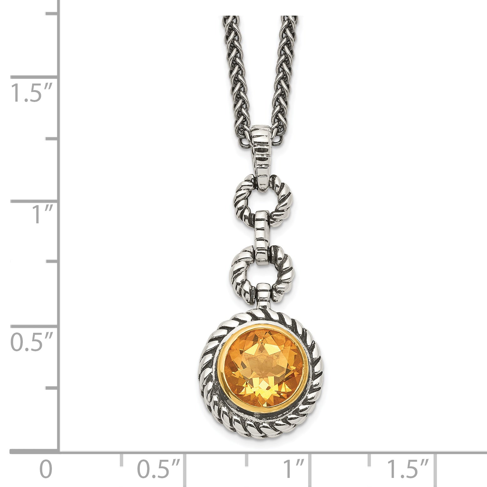 Shey Couture Sterling Silver Gold-tone Flash Gold-plated 18 Inch Antiqued Round Bezel Citrine Necklace