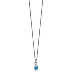 Shey Couture Sterling Silver 18 Inch Antiqued Cushion Bezel Sky Blue Topaz and Diamond Necklace