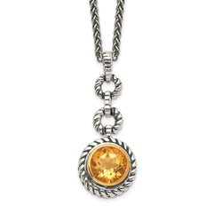 Shey Couture Sterling Silver Gold-tone Flash Gold-plated 18 Inch Antiqued Round Bezel Citrine Necklace