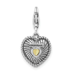 Sterling Silver w/14k Lemon Quartz Antiqued Charm