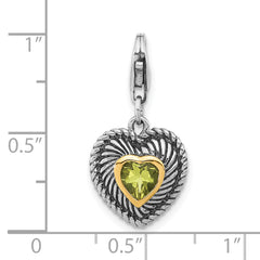 Sterling Silver w/14k Lemon Quartz Antiqued Charm