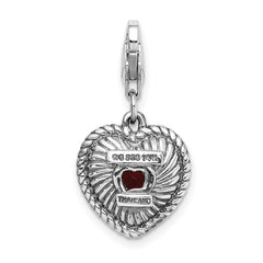 Shey Couture Sterling Silver with 14K Accent Antiqued Heart Shaped Garnet with Lobster Clasp Heart Charm