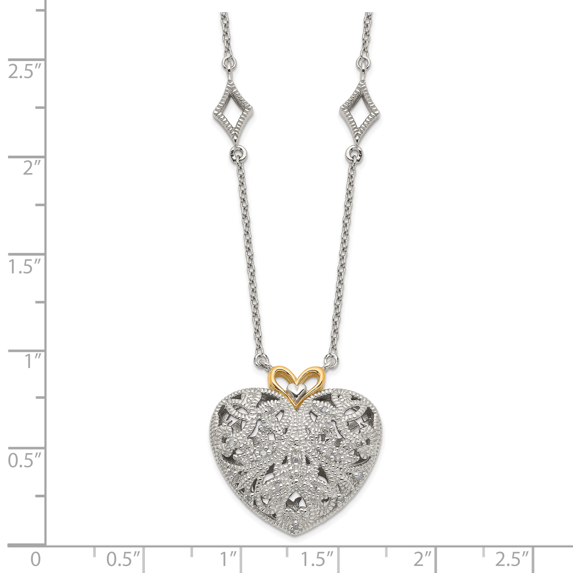 Shey Couture Sterling Silver Rhodium-plated with 14K Accent 18 Inch Diamond Vintage Heart Necklace