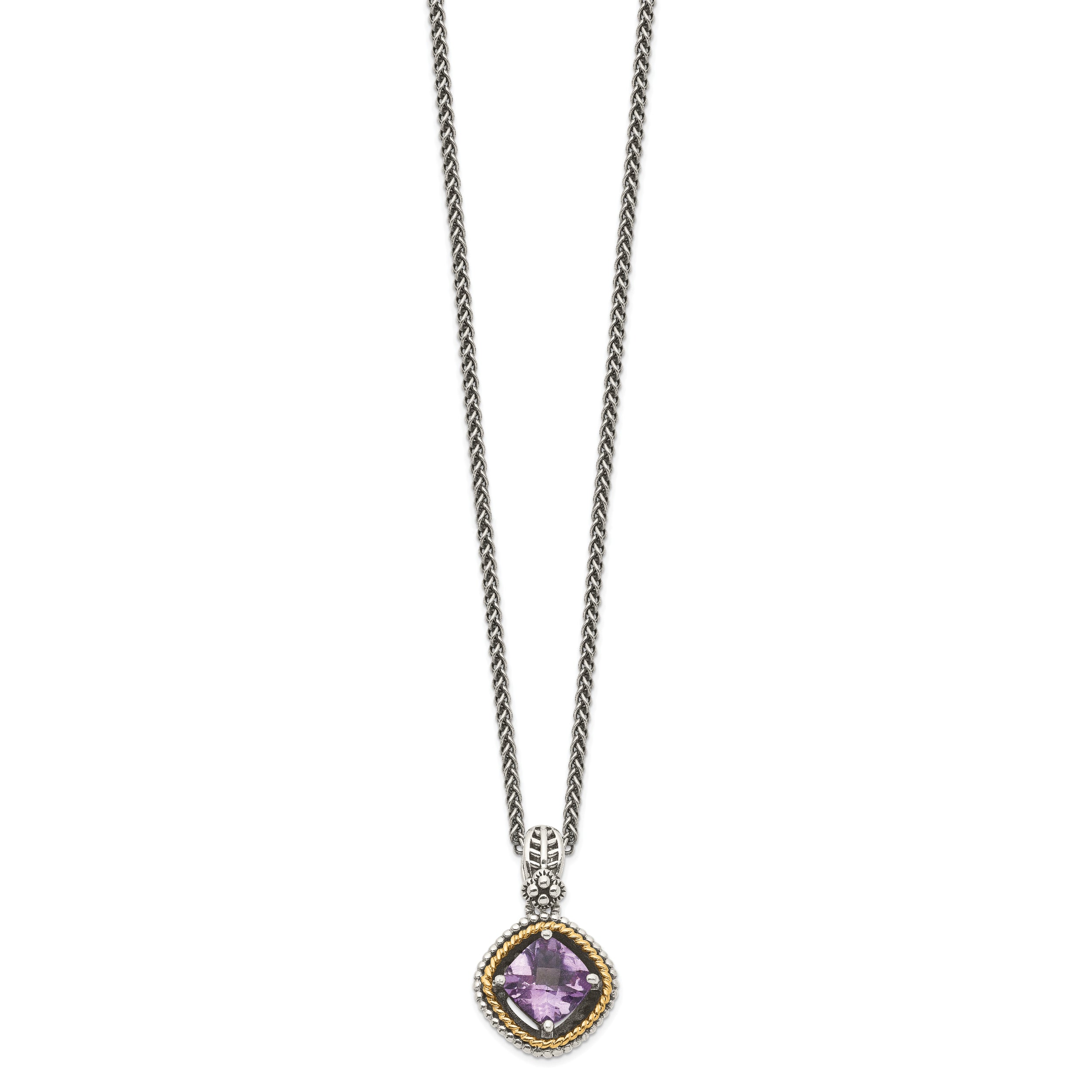 Shey Couture Sterling Silver with 14K Accent 18 Inch Antiqued Cushion Amethyst Necklace