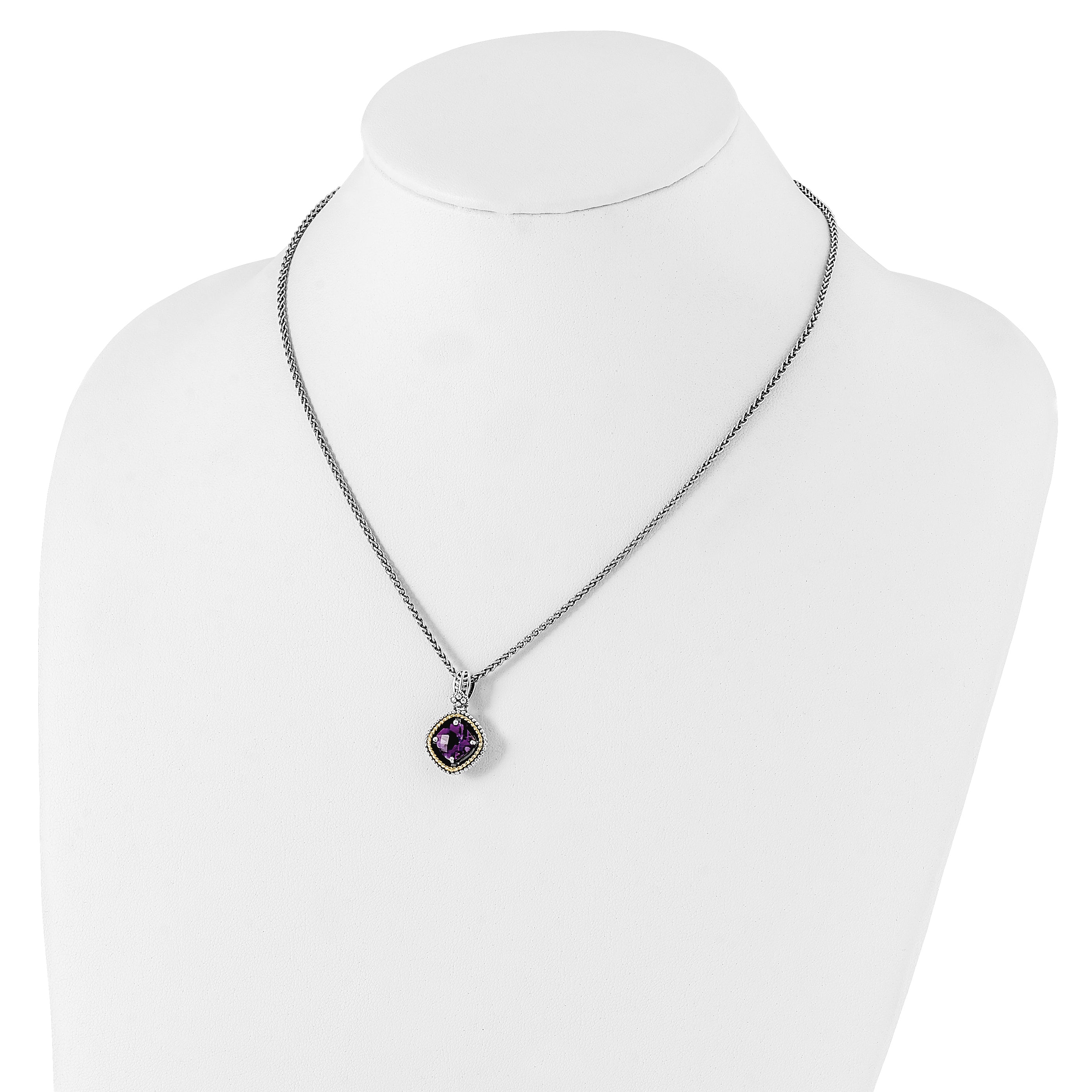 Shey Couture Sterling Silver with 14K Accent 18 Inch Antiqued Cushion Amethyst Necklace