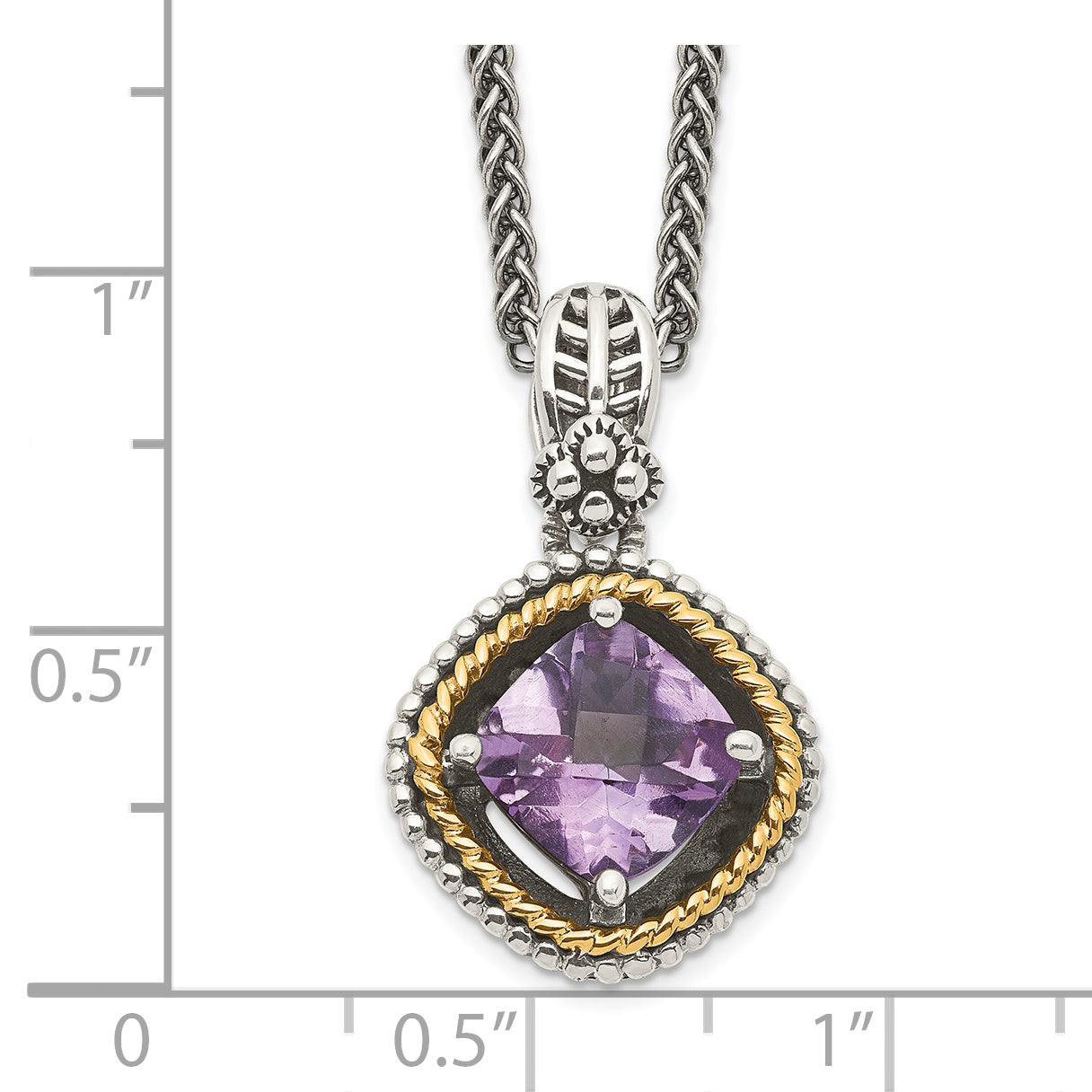 Shey Couture Sterling Silver with 14K Accent 18 Inch Antiqued Cushion Amethyst Necklace