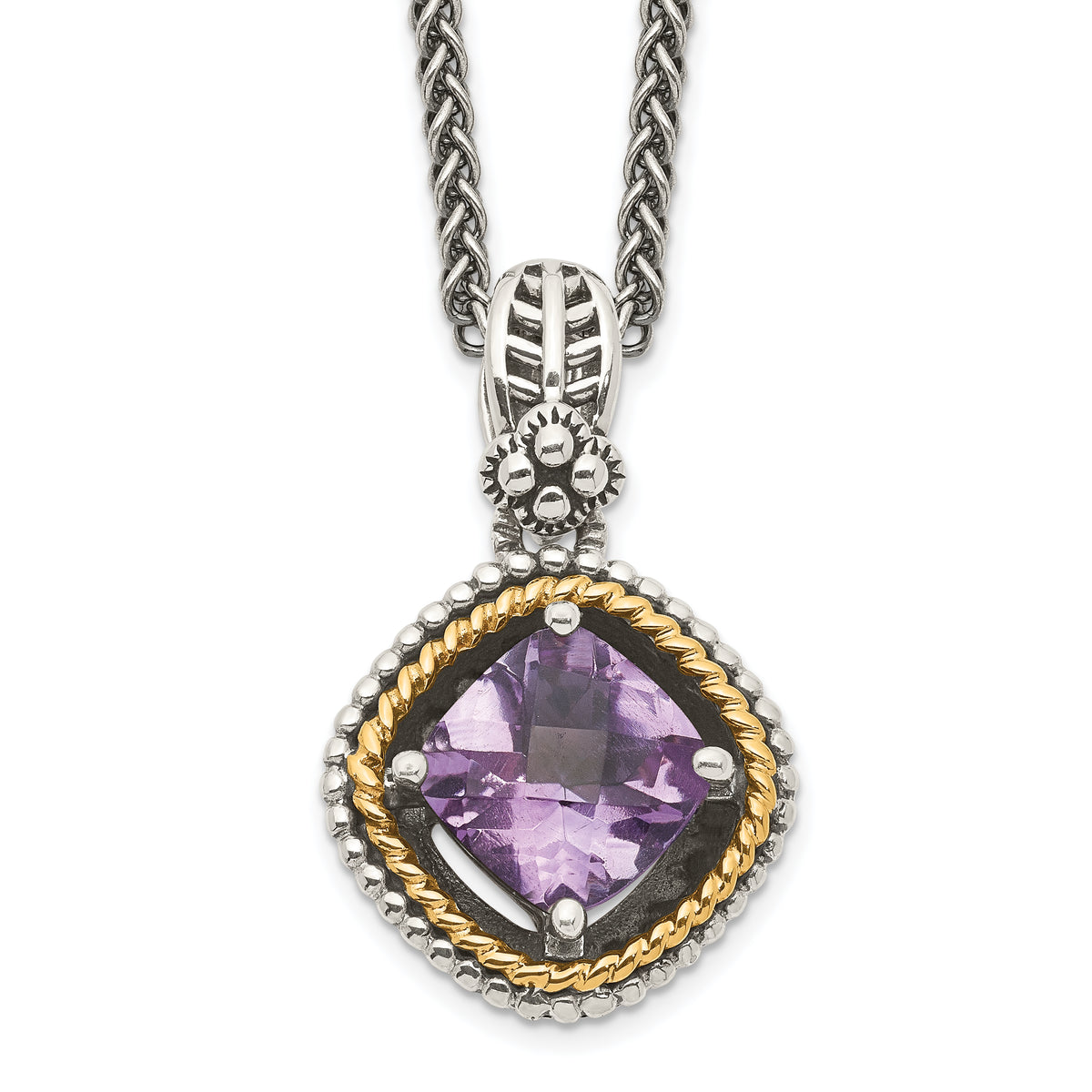 Shey Couture Sterling Silver with 14K Accent 18 Inch Antiqued Cushion Amethyst Necklace