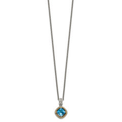 Shey Couture Sterling Silver with 14K Accent 18 Inch Antiqued Cushion Swiss Blue Topaz Necklace