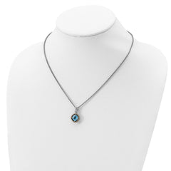 Shey Couture Sterling Silver with 14K Accent 18 Inch Antiqued Cushion Swiss Blue Topaz Necklace