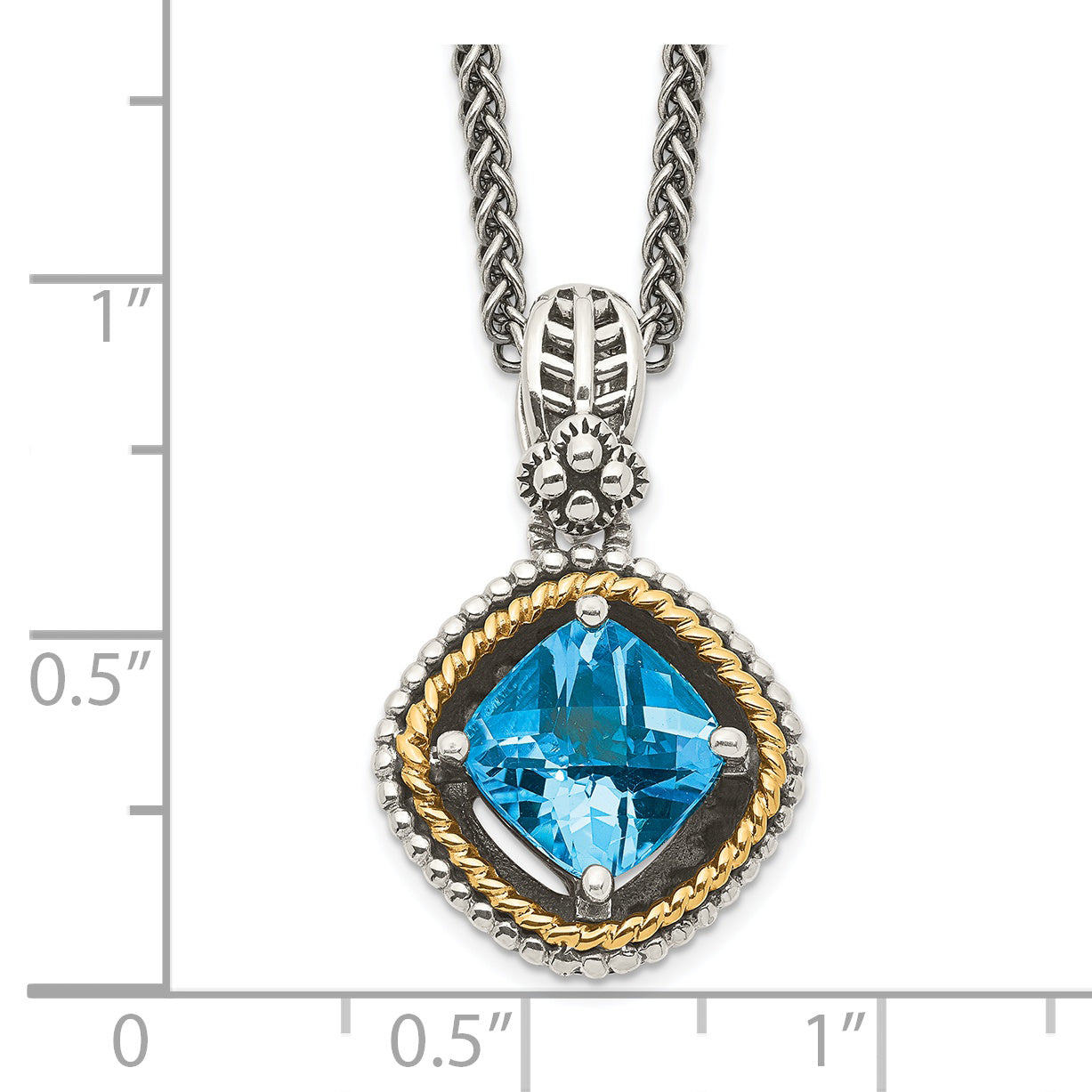 Shey Couture Sterling Silver with 14K Accent 18 Inch Antiqued Cushion Swiss Blue Topaz Necklace